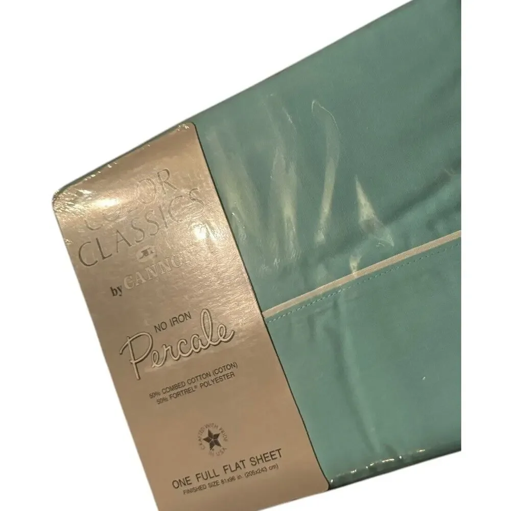 VTG Percale Full Flat Bed Sheet (1) Turquoise Cannon Color Classics‎ NEW SEALED